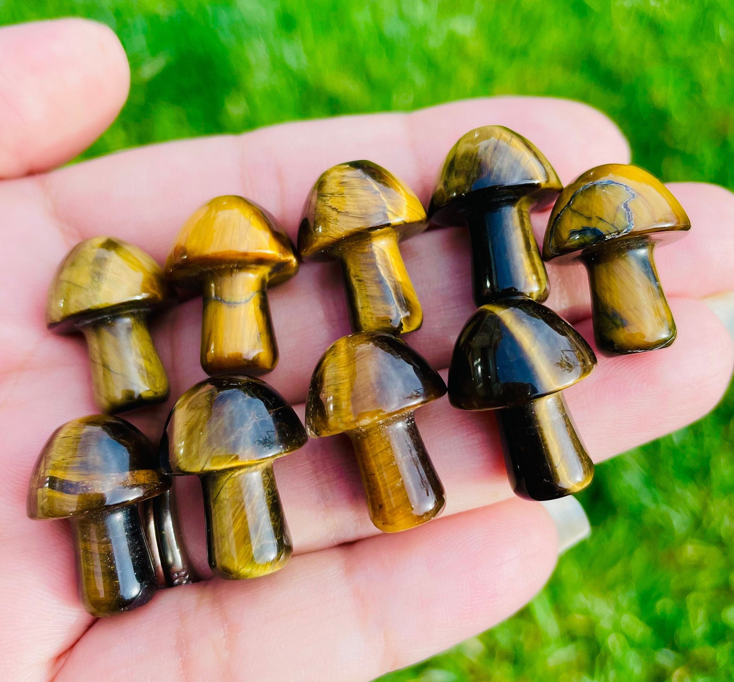 Tiger's Eye Crystal Mushroom: Polished Gemstone Carving (18-25mm)