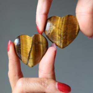 Tigers Eye Heart Set Bravest Of Brave Valiant Lover Brown Crystal