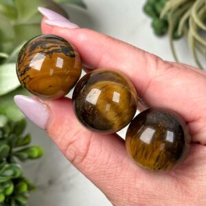 Tiger's Eye Mini Sphere | S, L | - No. 546 (polished Yellow Crystal Ball, Solar Plexus Chakra)