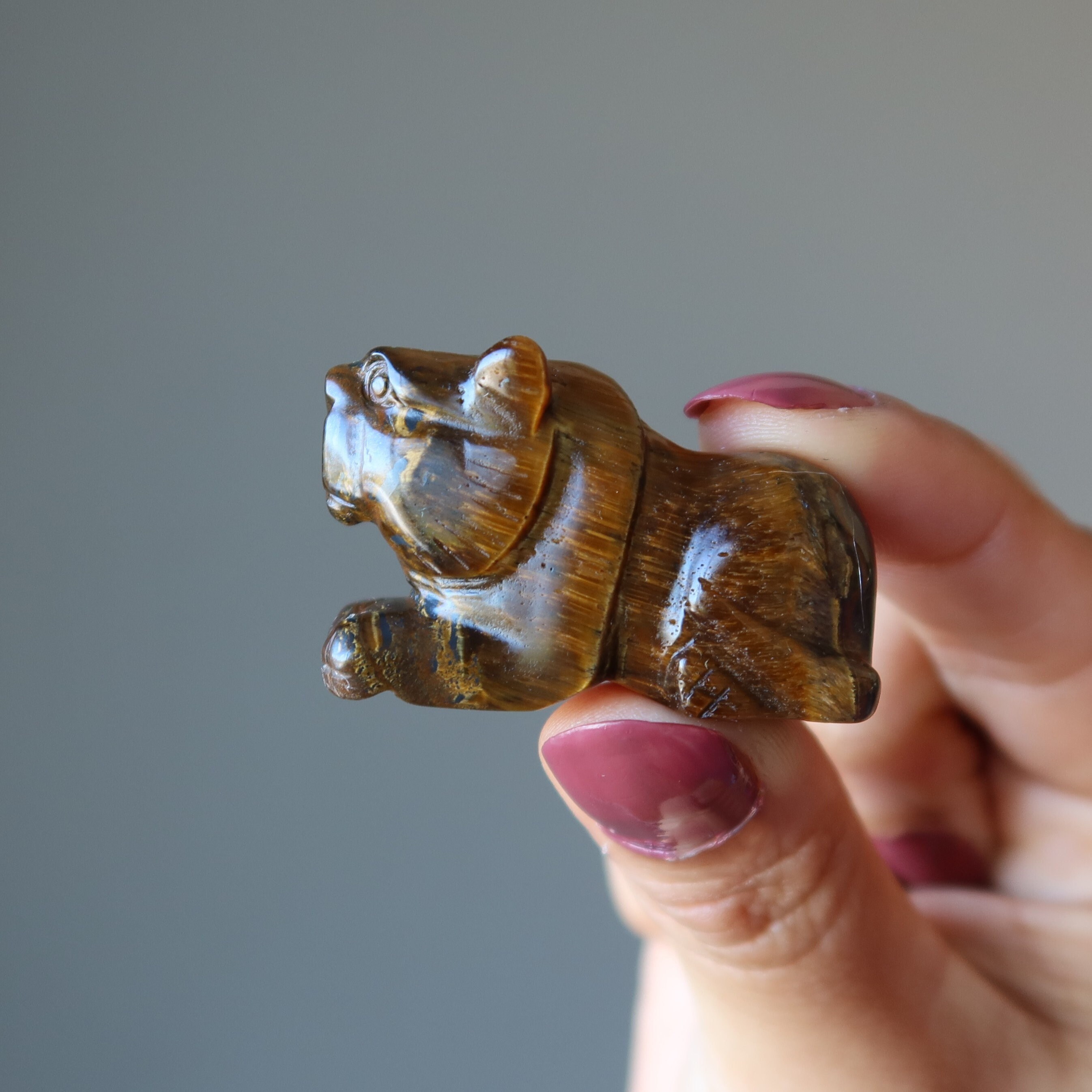 Tigers Eye Tiger Animal Guardian Golden Brown Wild Cat Gemstone Figurine