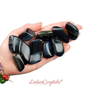 Blue Tiger Eye Tumbled Stone, Stress Relief, Intuition And Communication Crystal, Focus Calm Gemstone Gift For Capricorn And Gemini