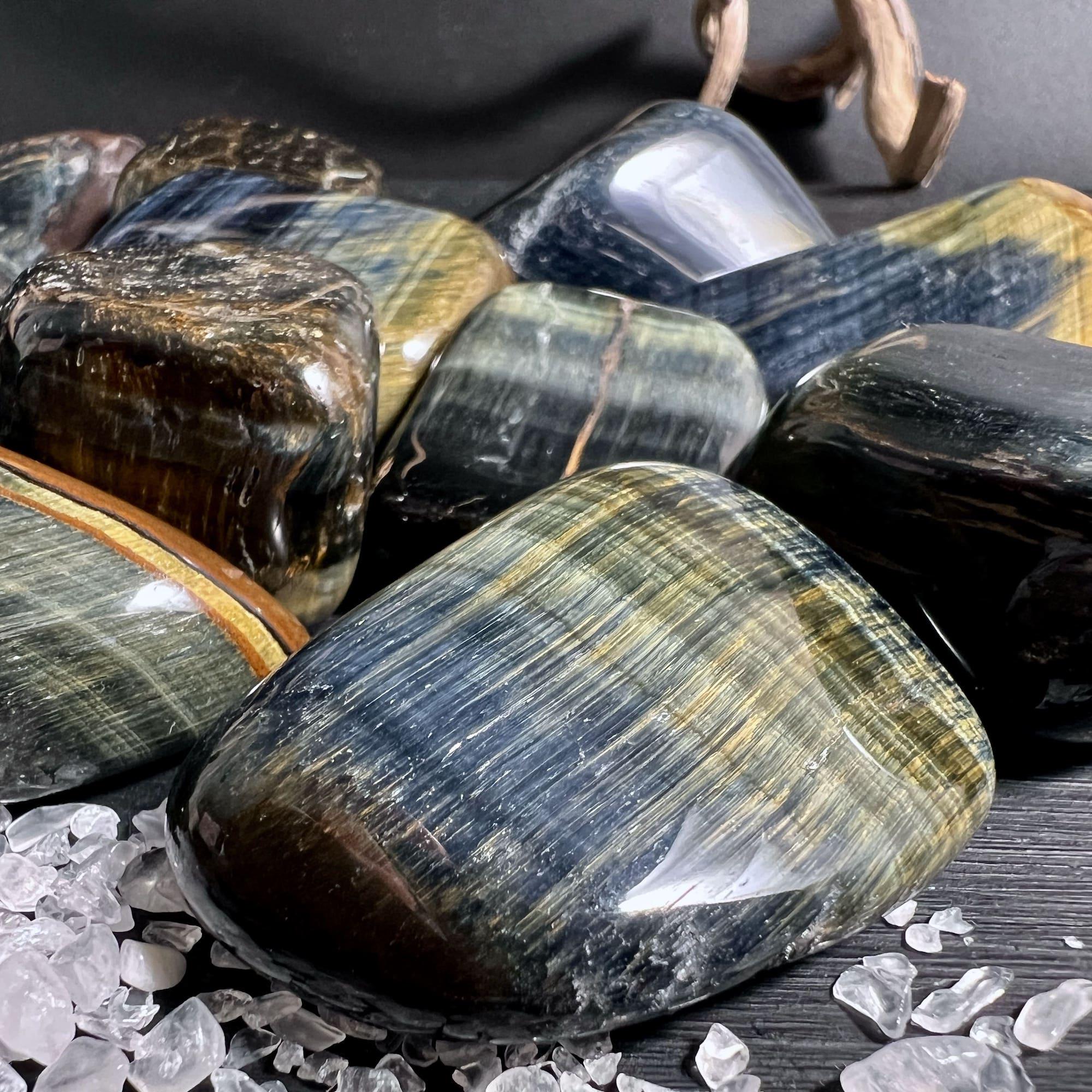 Hawk Eye Tumbled Stone | Large Blue Tiger Eye Crystal