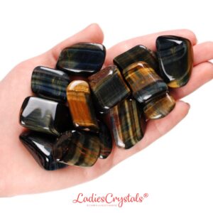 Set Of 3 Multicolor Tiger Eye Tumbled Stones, Blue Red GEmstone, Altar Ritual Kit