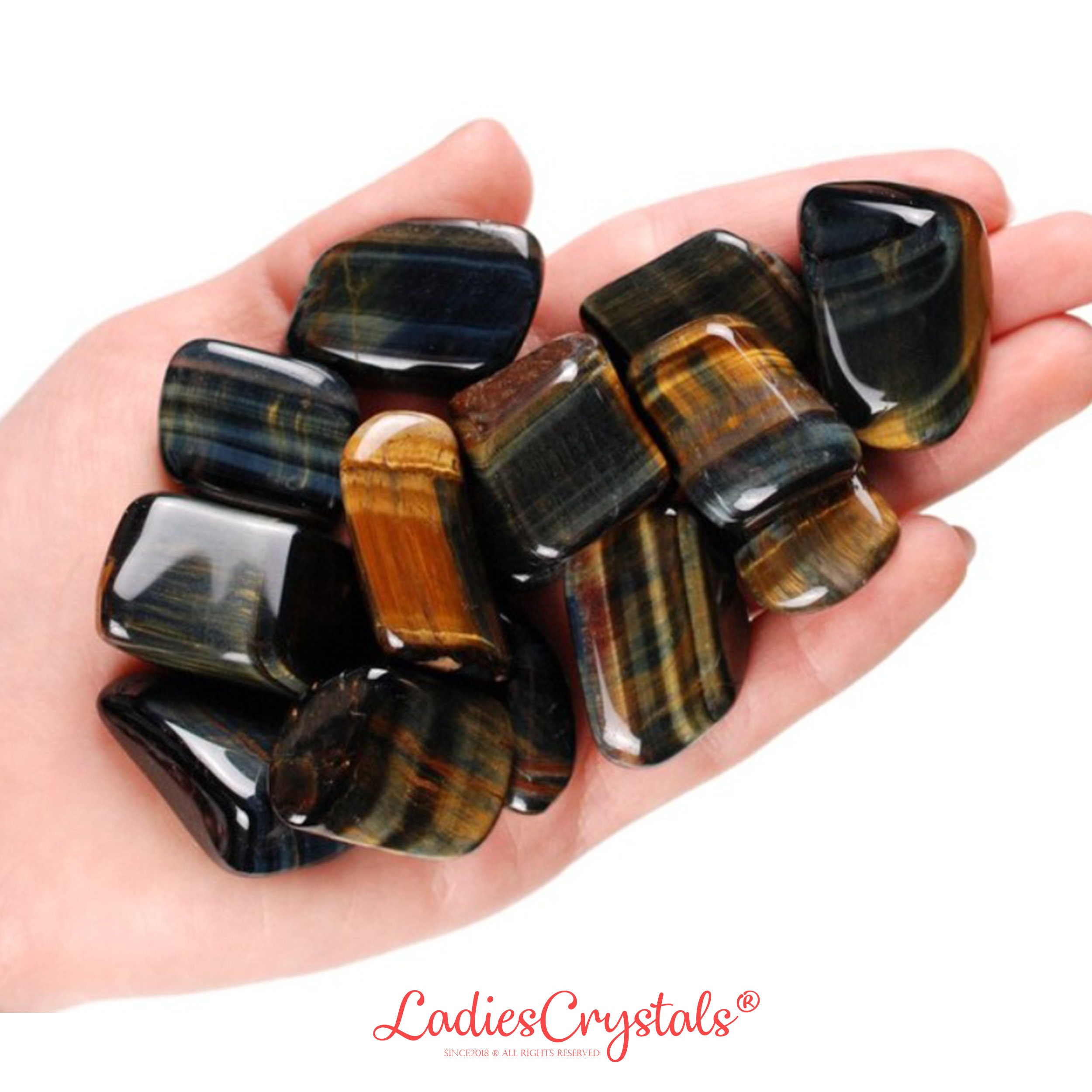 Set Of 3 Multicolor Tiger Eye Tumbled Stones, Blue Red Gemstone, Altar Ritual Kit