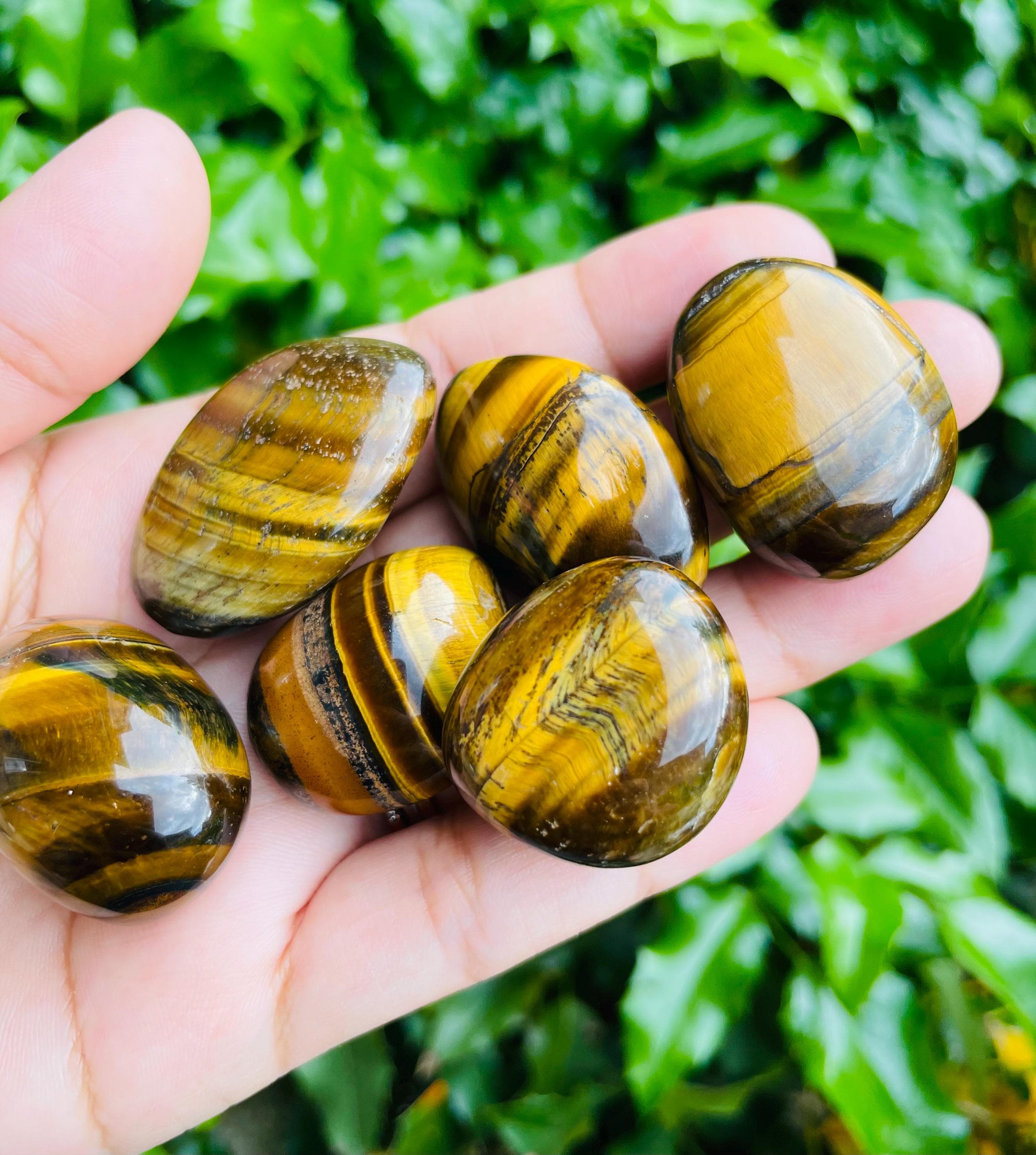 Tigers Eye Tumbled Crystal (1) Large Tiger Eye Stone Crystal Natural Gemstone Polished Gold Brown Flashy