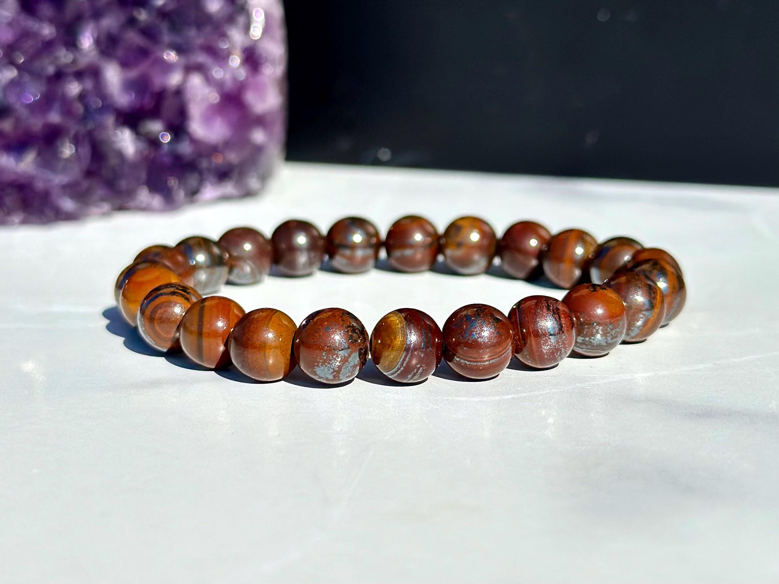 Tiger Iron Bracelet - 8mm Beads - Mugglestone Beaded Bracelet - Tiger Iron Stone Bracelet - Elastic Bracelet - Mugglestone Crystal Bracelet