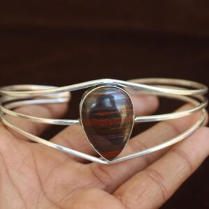 Iron Tiger 925 Starling Silver Bangle: Gemstone Jewelry, Adjustable Bangle ,Christmas Gift