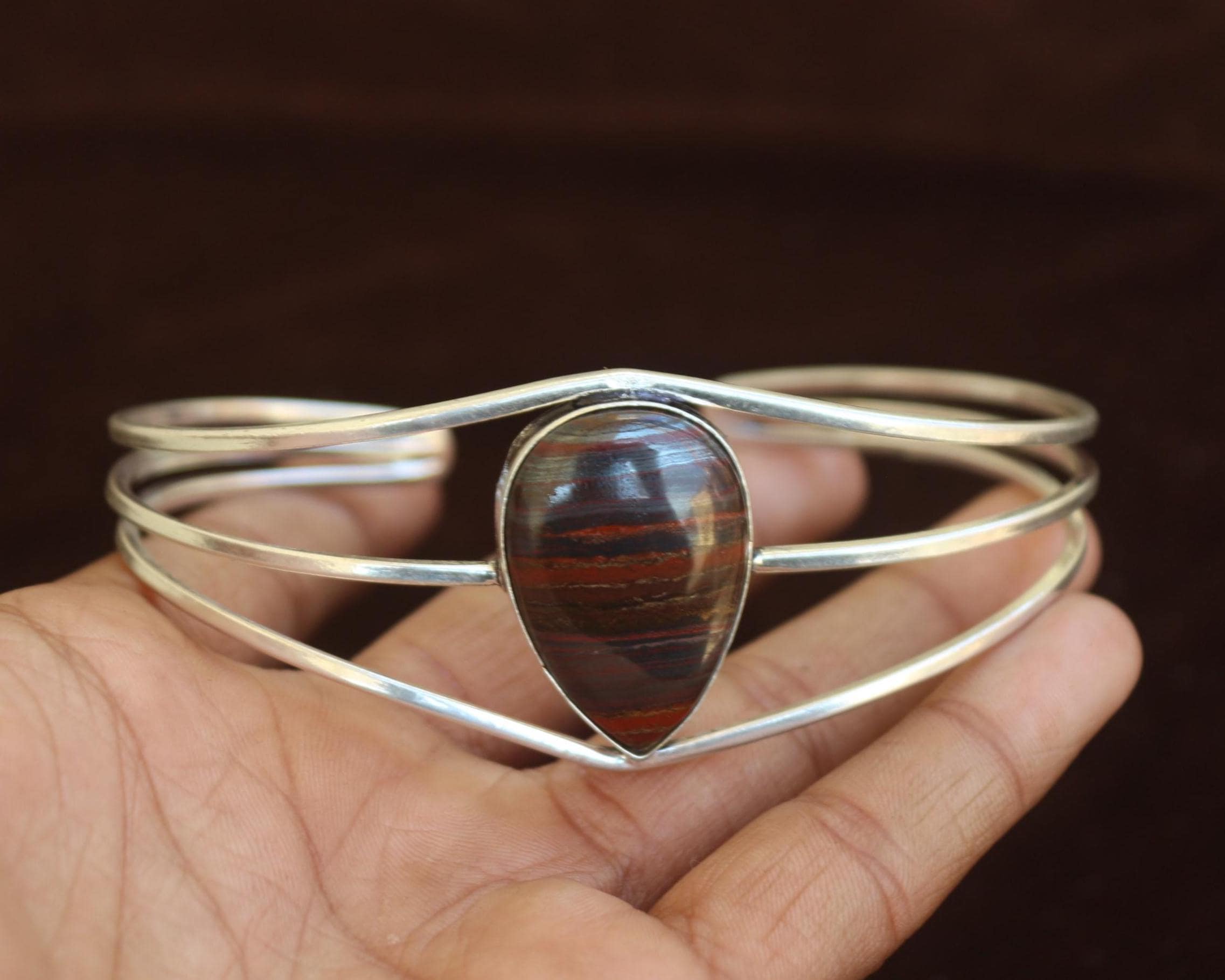 Iron Tiger 925 Starling Silver Bangle: Gemstone Jewelry, Adjustable Bangle ,christmas Gift
