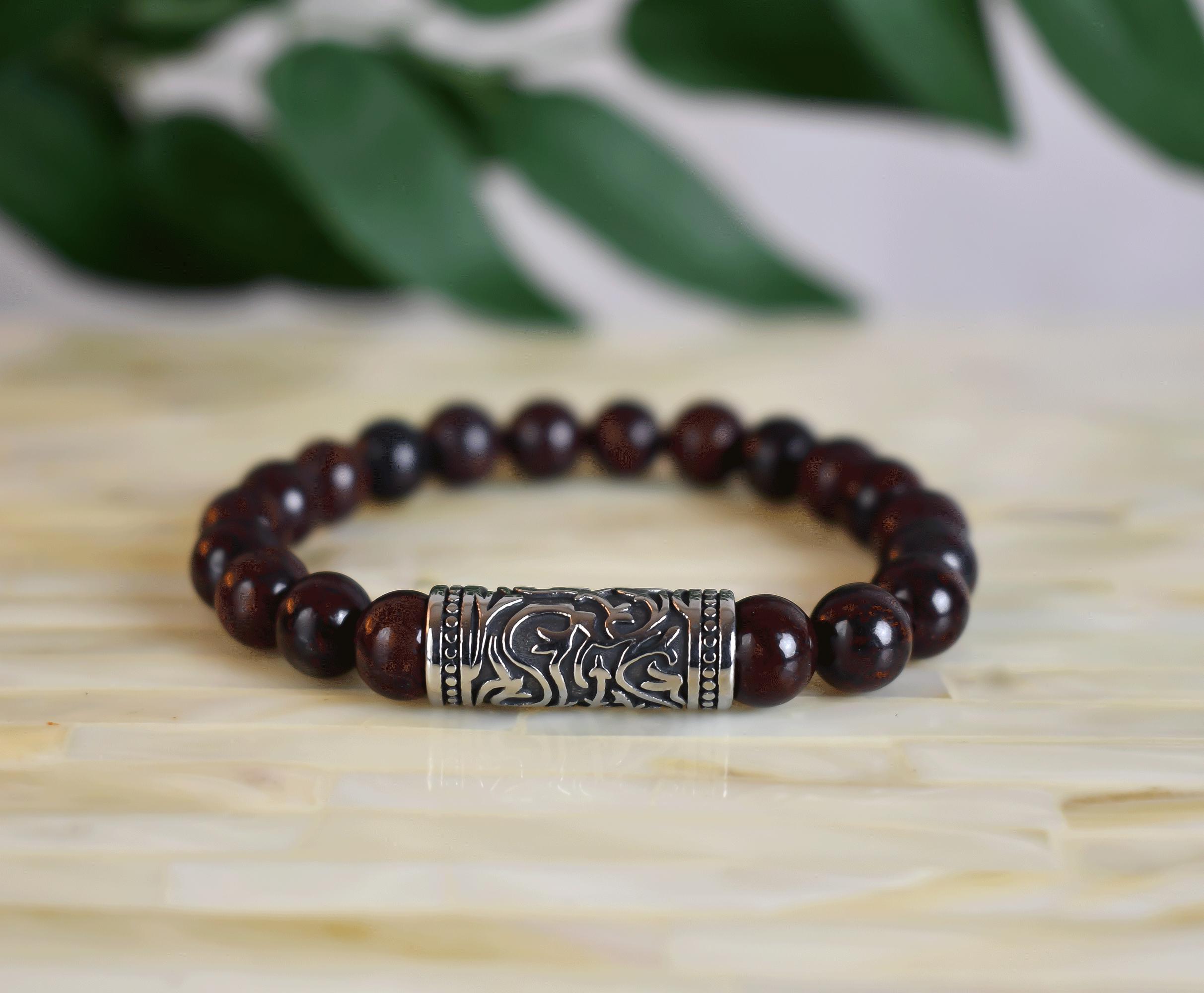 Tiger Iron Bracelet: Celtic Stainless Steel, Root Chakra, All Zodiac Signs