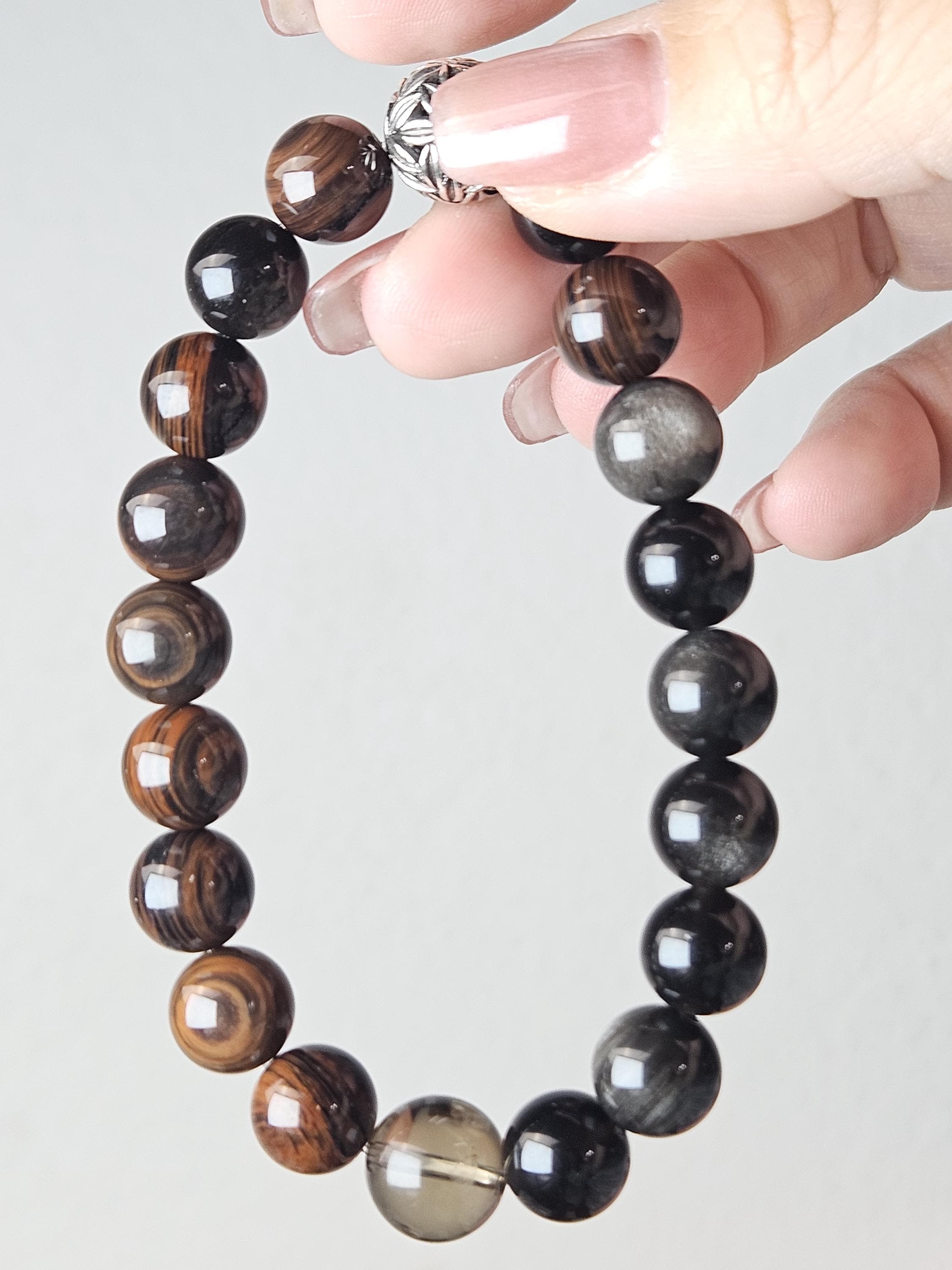 Crystal Bracelet-tiger Iron & Silver Obsidian Beaded Bracelet | Natural Gemstone Jewelry