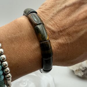 Iron Tiger Eye Bangle Bracelet 7” | Soft Bangle Style | Natural Stone Stretch Bracelet | Unisex