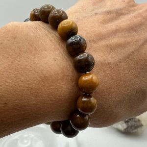Iron Tiger Eye Round Bead Bracelet 7” | 10.5mm Beads | Natural Stone Stretch Bracelet | Unisex | Natural Chatoyant Gemstone Jewelry