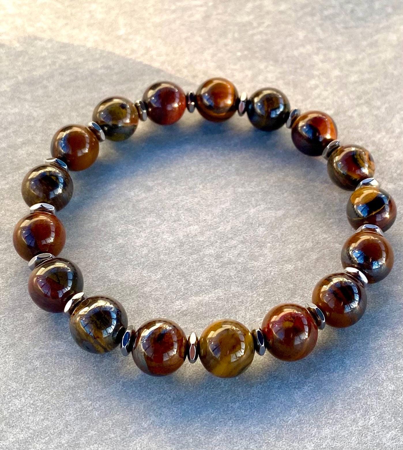 Tiger Iron Gemstone Bracelet | 10mm Natural Stone | Beaded Stretch Bracelet For Men Women