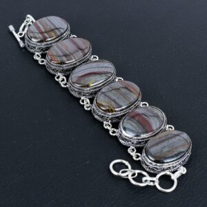 Handmade Iron Tiger's Eye Bracelet: Adjustable Sterling Silver Gemstone