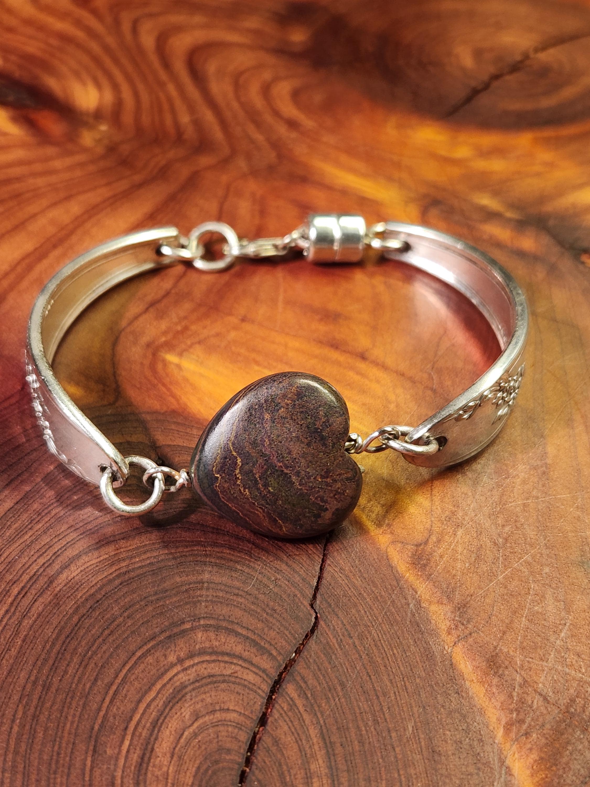 Tiger Iron Jasper Bracelet | Queen Bess 1946 | Upcycled Silverware Jewelry | Strength • Grounding • Protection