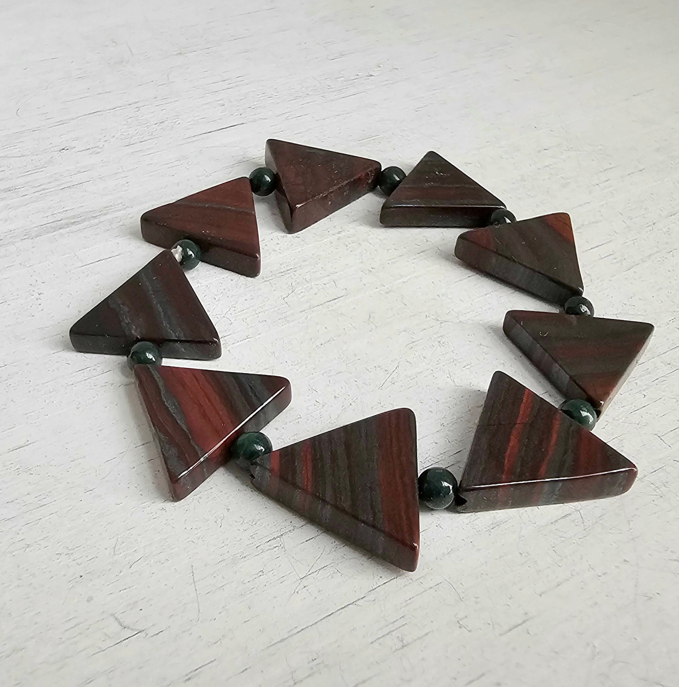 Malachite & Tiger Iron Triangles Stackable Stretch Bracelet - Gift For Her - Green Red - Gift For Him - Men's Jewelry