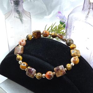 Multi Gemstone Stretch Bracelet, Pietersite, Tiger Eye, Tiger Iron, Clasp Options Available