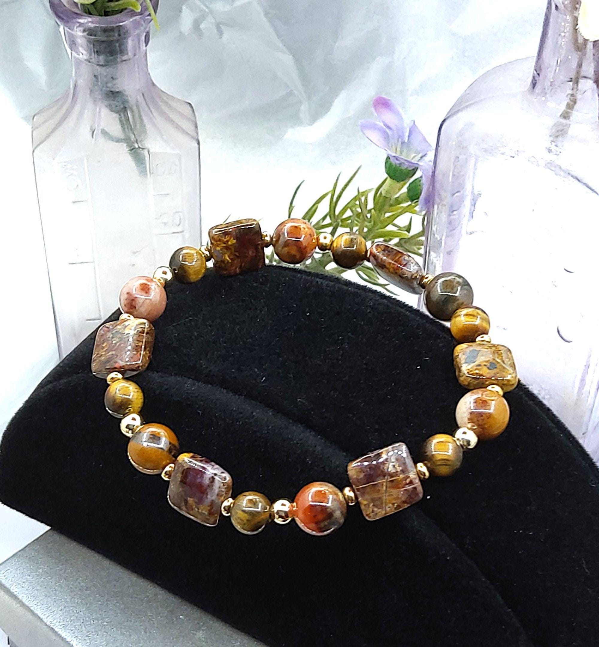 Multi Gemstone Stretch Bracelet, Pietersite, Tiger Eye, Tiger Iron, Clasp Options Available