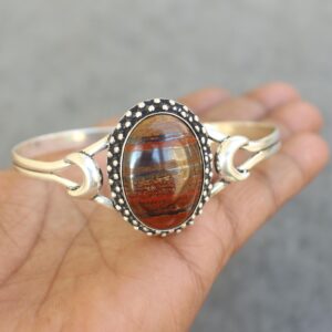 Natural Iron Tiger Gemstone Bracelet: 925 Starling Silver Jewelry, Gift For Christmas