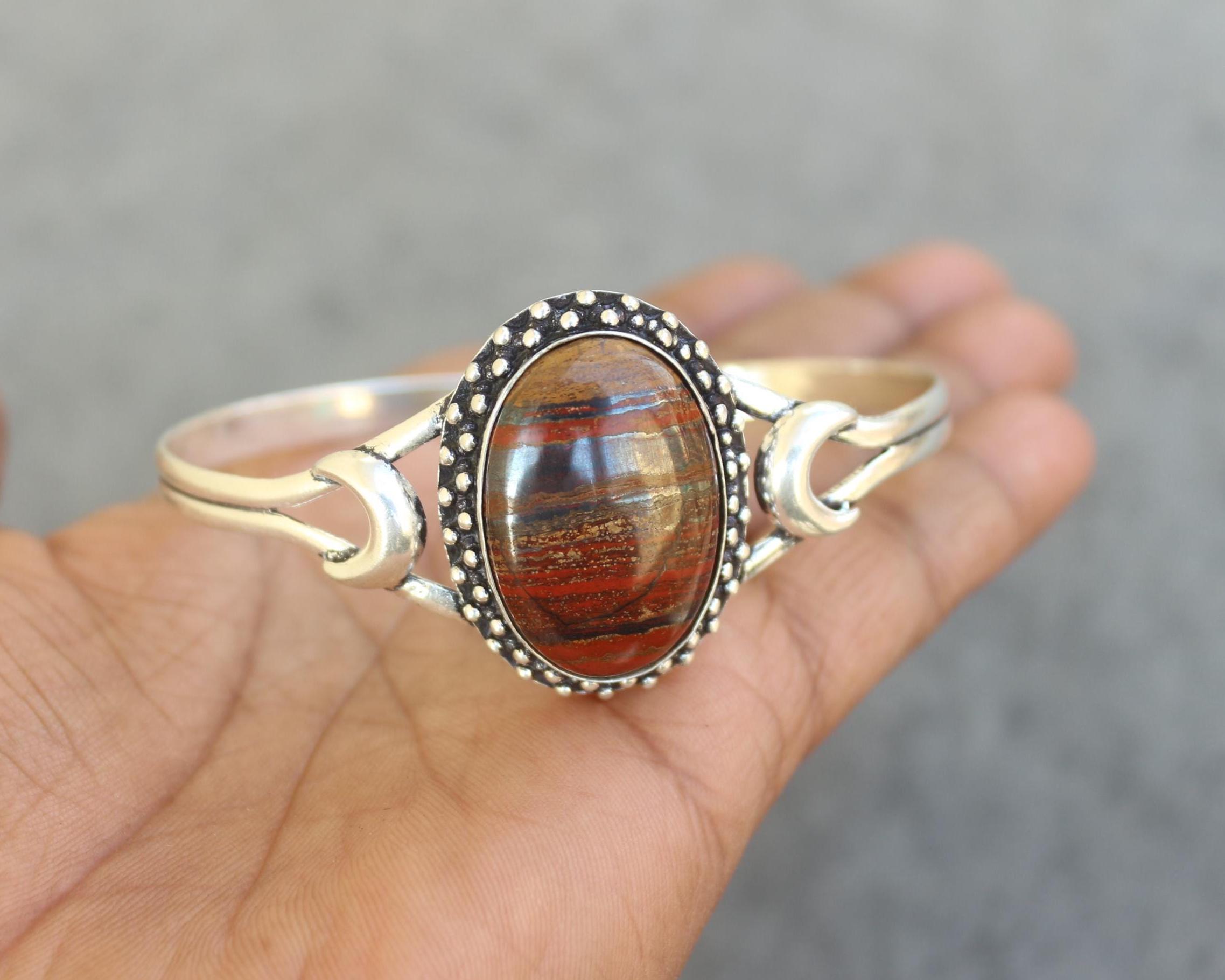 Natural Iron Tiger Gemstone Bracelet: 925 Starling Silver Jewelry, Gift For Christmas