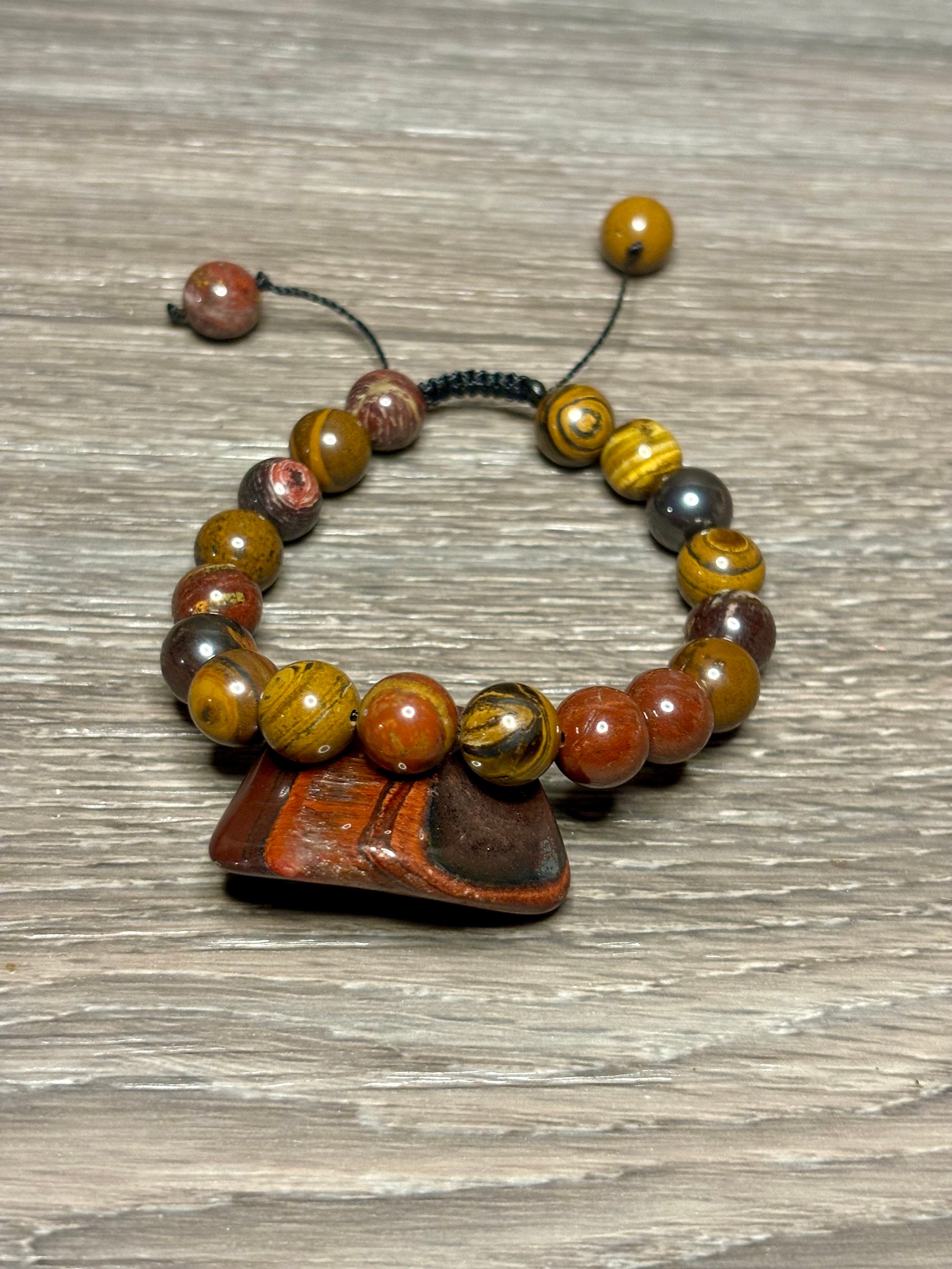 Red Tiger Iron Gemstone Bracelet: Adjustable Beaded Bracelet