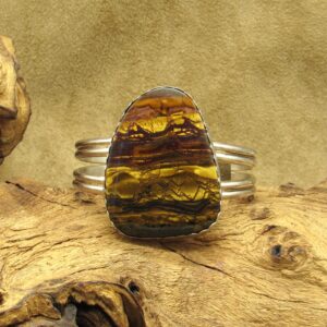 Sterling Silver Tiger Iron Statement Piece Cuff Bracelet