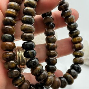 Tiger’s Eye & Iron Tiger Eye Rondelle Bracelet 7.5” | 6.5mm–10mm Donut Beads | Blue Tiger Eye Donut Bracelet 6.5mm 7” | High Quality Gemston