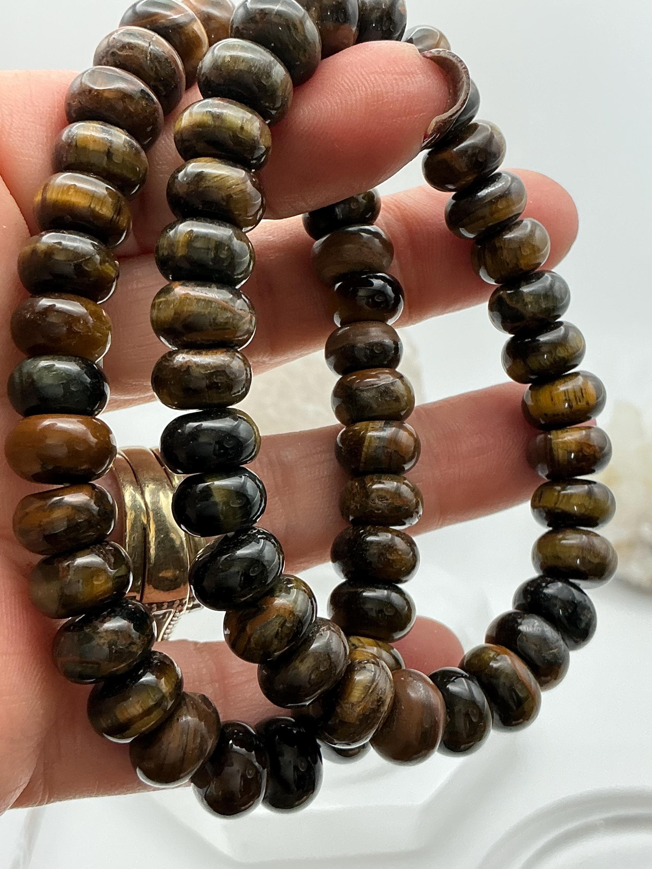 Tiger’s Eye & Iron Tiger Eye Rondelle Bracelet 7.5” | 6.5mm–10mm Donut Beads | Blue Tiger Eye Donut Bracelet 6.5mm 7” | High Quality Gemston