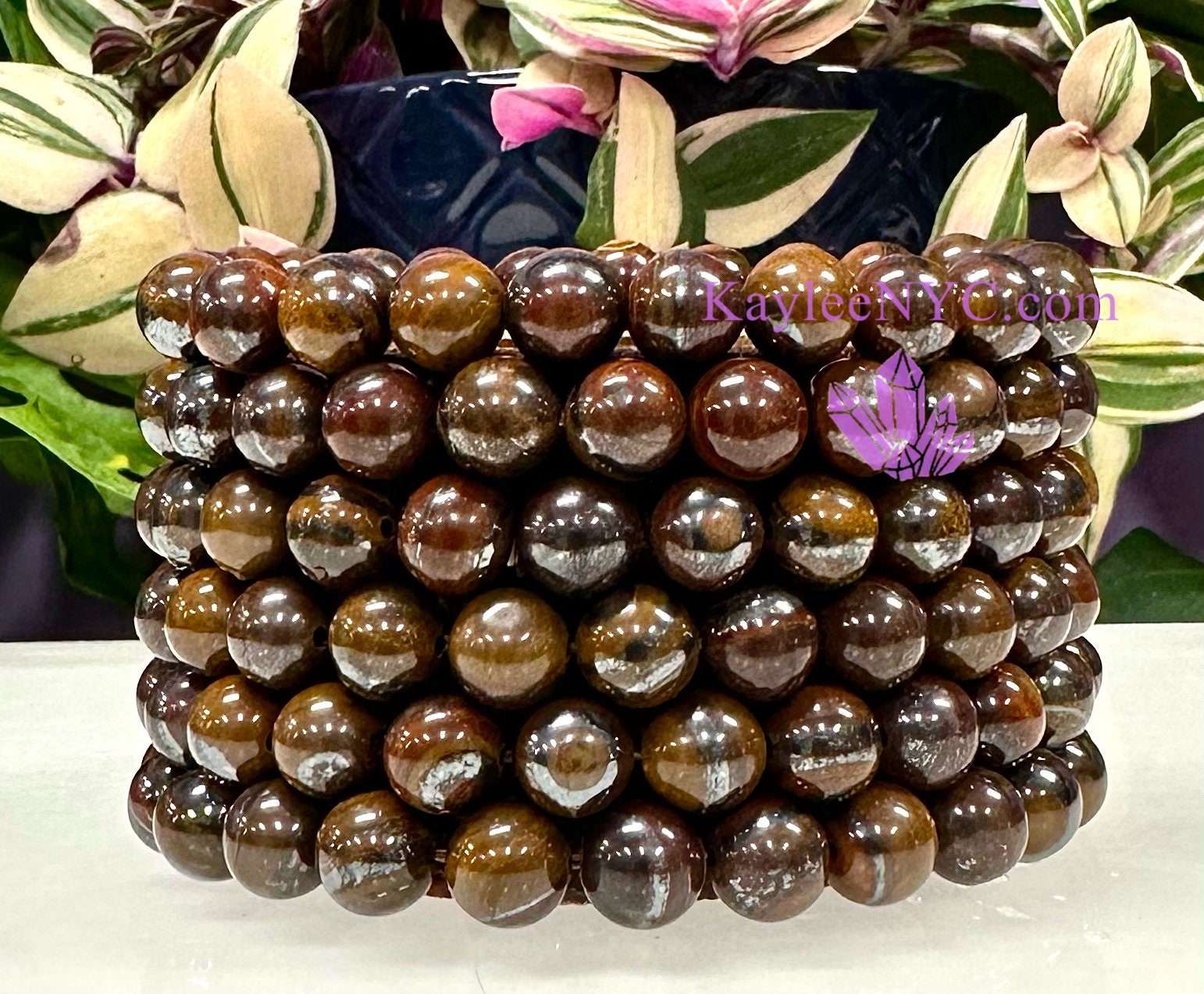 Wholesale 6 Pcs 8mm Tiger Iron Naural Crystal Healing Stretch Bracelet 7.5"