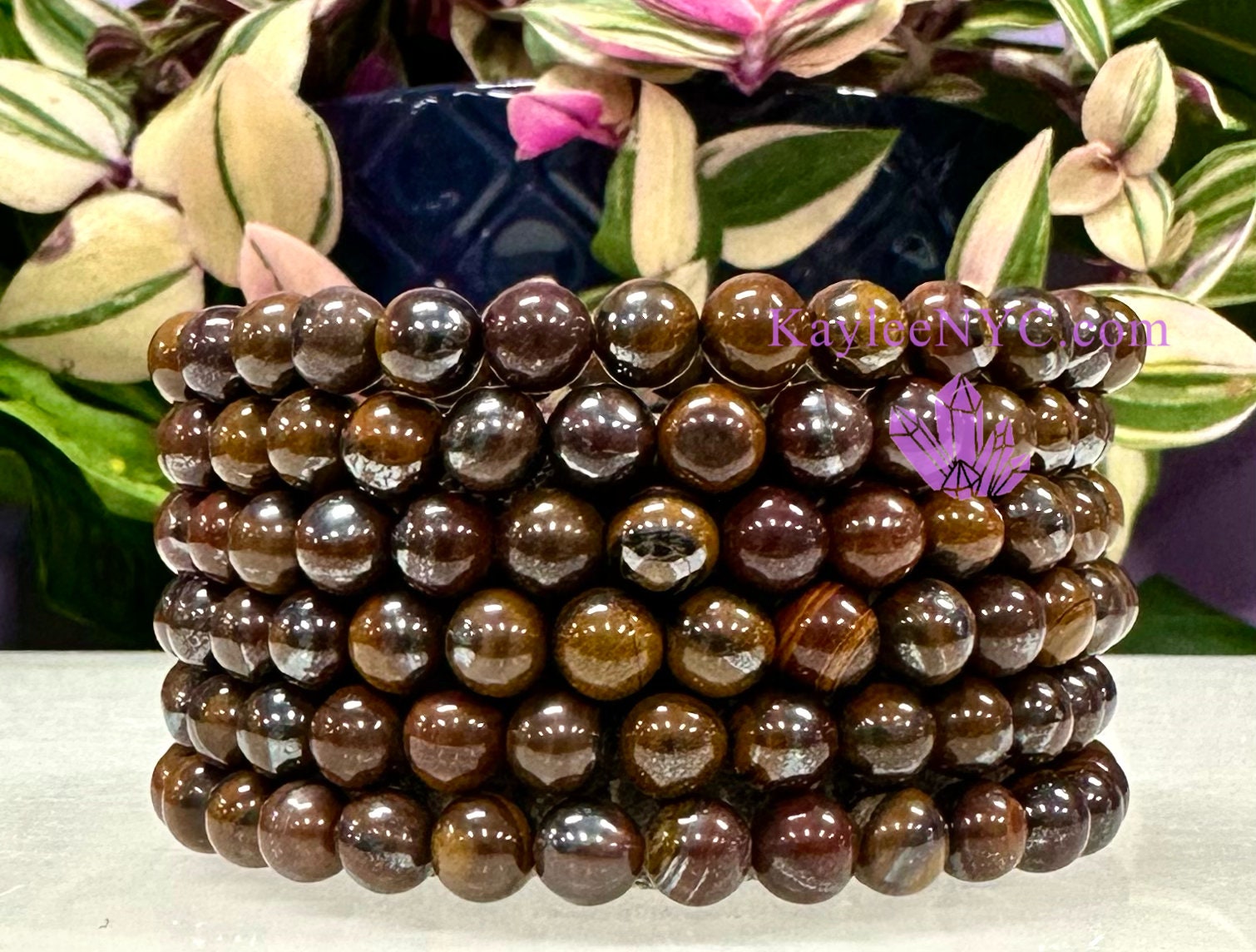 Wholesale 6 Pcs 6mm Tiger Iron Natural Crystal Healing Stretch Bracelet 7.5"