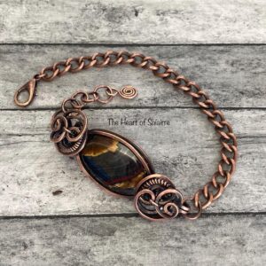 Tiger Iron wire wrapped bracelet. Copper. Handcrafted artisan jewelry.