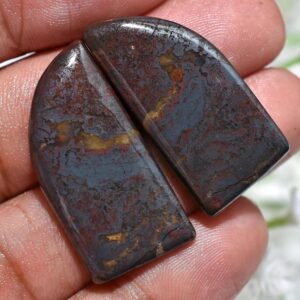 Golden Iron Tiger Cabochon Set, Natural Matching Gemstone Pair, Fancy Smooth Flat Back Crystals