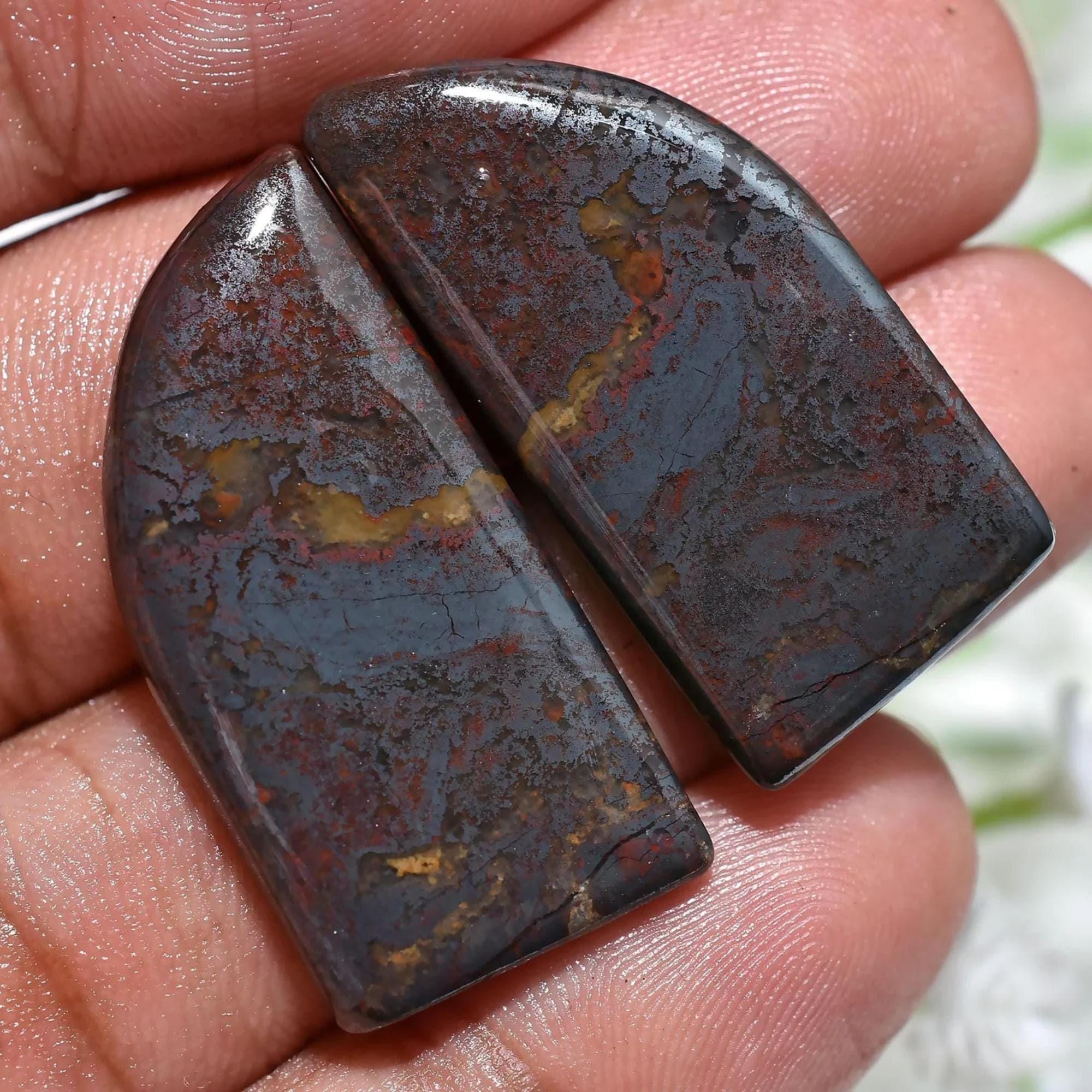 Golden Iron Tiger Cabochon Set, Natural Matching Gemstone Pair, Fancy Smooth Flat Back Crystals