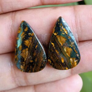 Matched Pear Iron Tiger's Eye Cabochons, 24x14mm Flat Back Gemstones