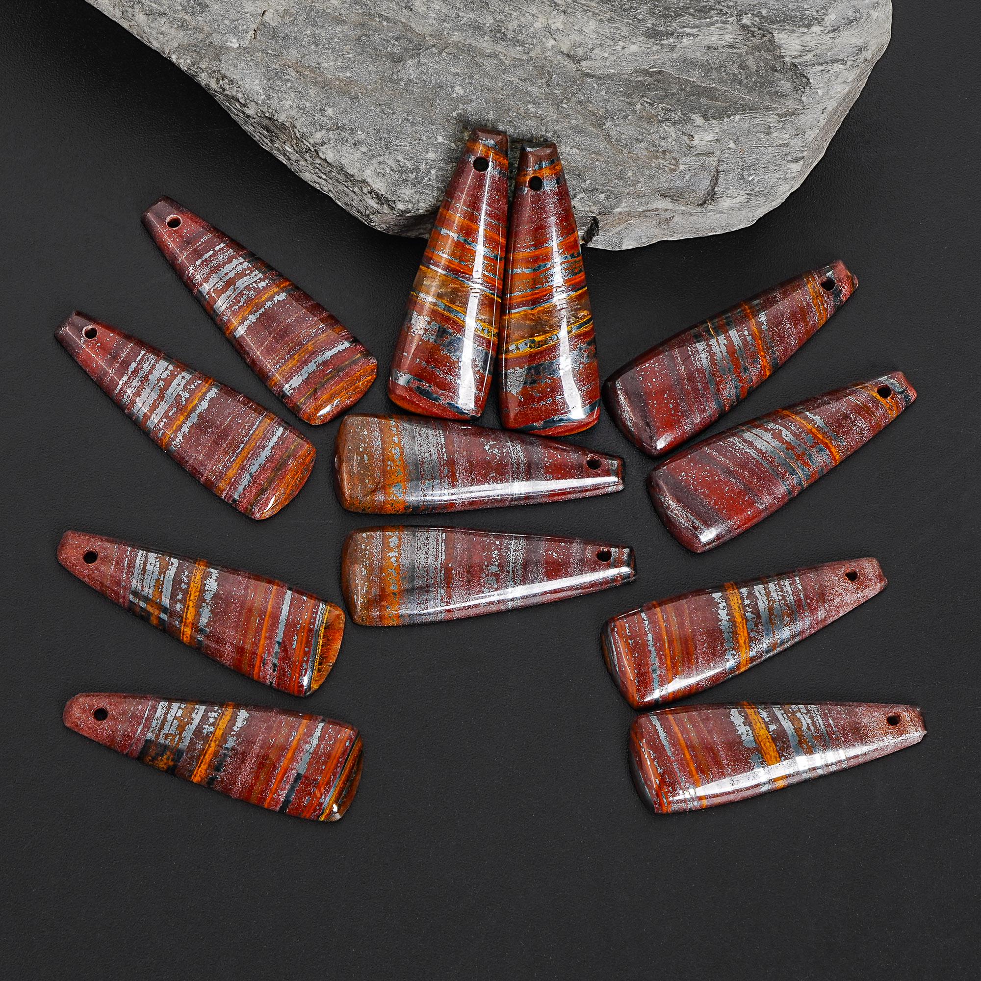 Aa Natural Red Brown Tiger Iron Earring Pair, 38x13x4mm Trapezoid Drilled Matching Gemstone Beads, One Of A Kind Jewelry Making Earrings Aa Natural Red Brown Tiger Iron Earring Pair, 38x13x4mm Trapezoid Drilled Matching Gemstone Beads, One Of A Kind Jewelry Making Earrings