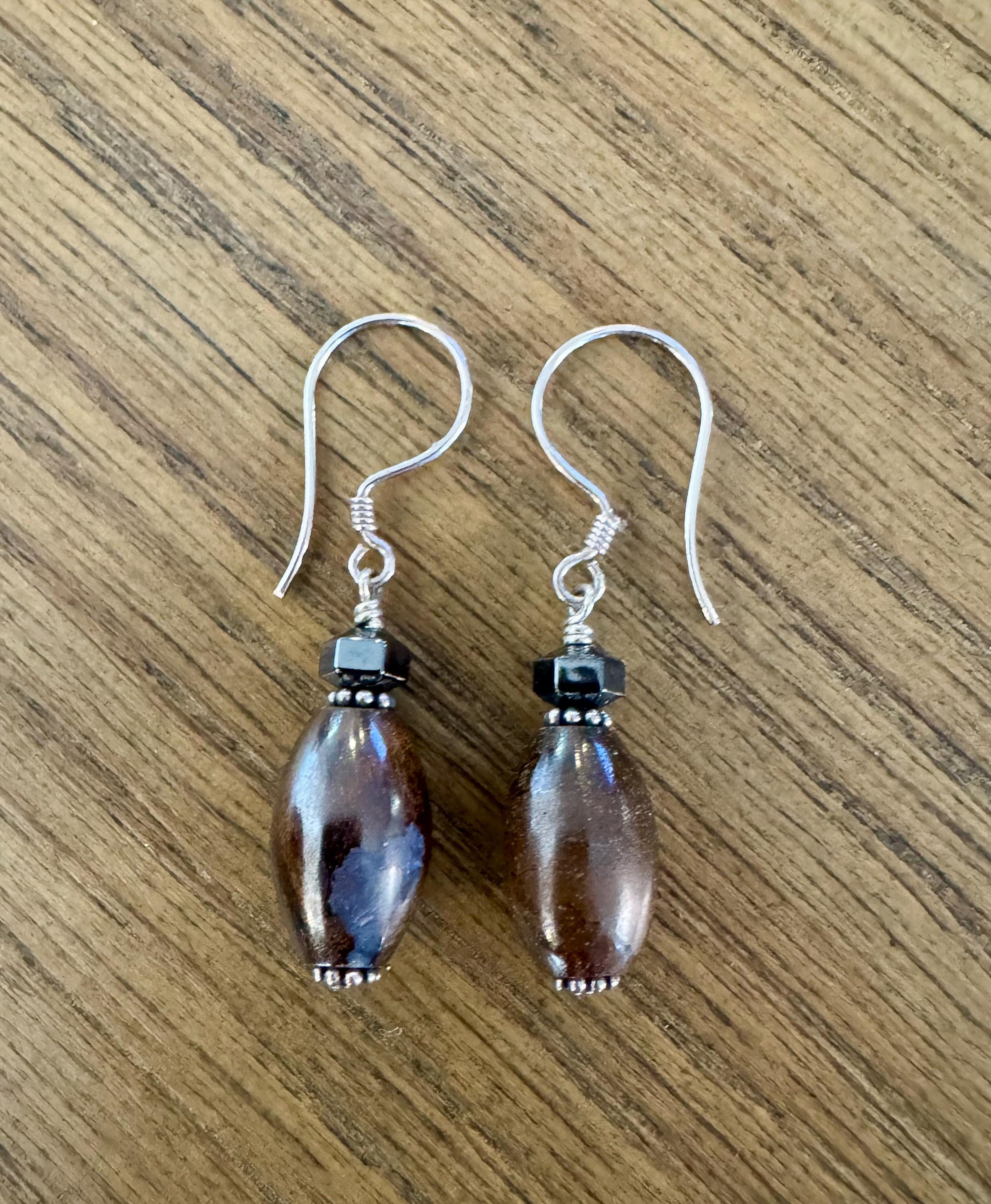 Tiger Iron And Hematite Sterling Silver Earrings