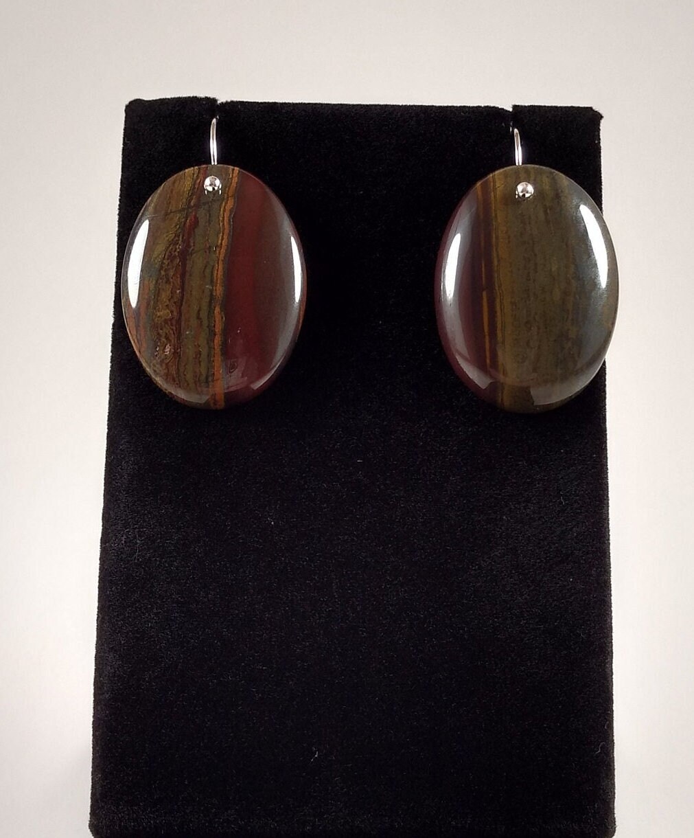 Tiger Iron And Sterling Silver Earrings Handmade By Chris Hay