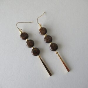 Brown earrings. Long brown earrings.  Gold earrings   tiger iron earrings