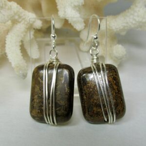 Tiger Iron Earring, Wire Wrapped Tiger Iron, Wire Wrapped Earring, Wrapped Stone, Brown Earring, Metallic, Gemstone, Tiger Eye, Silver, Gold
