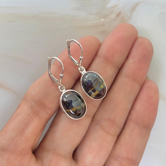 Iron Tiger Eye Leverback Earring / 925 Sterling Silver / Healing Gemstone / Gift For Her / Oval Cab / Statement Earring Ite-e-12.