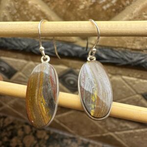 Genuine Red Tiger Iron 925 Sterling Silver Earrings 35mm