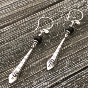 Handcrafted Thai Karen Hill Tribe Silver Beaded Charm Tiger Iron Earrings