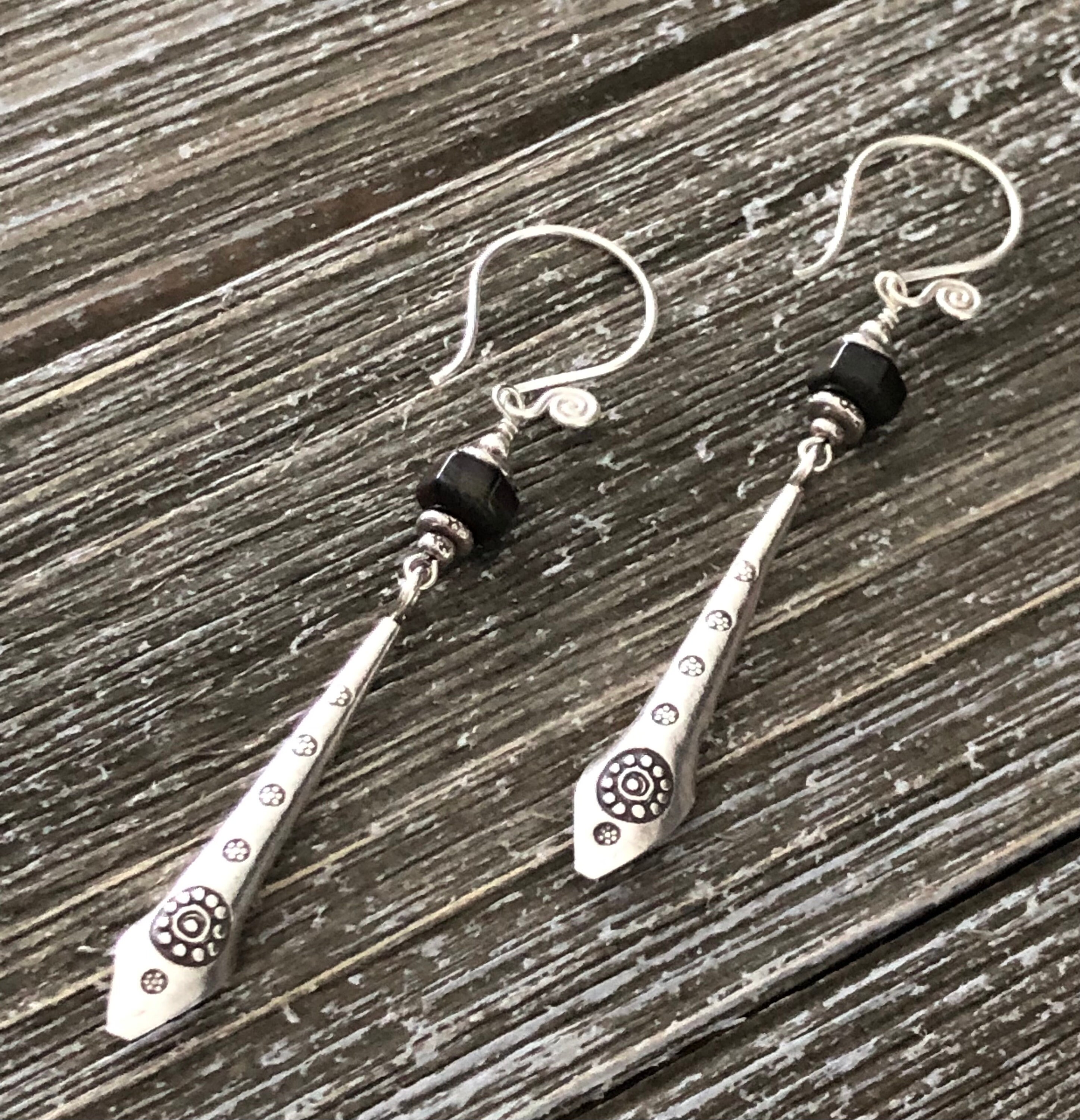Handcrafted Thai Karen Hill Tribe Silver Beaded Charm Tiger Iron Earrings