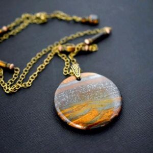 Jaspilite Tiger Iron Pendant Necklace: Antique Gold, Boho Gemstone Earrings Set