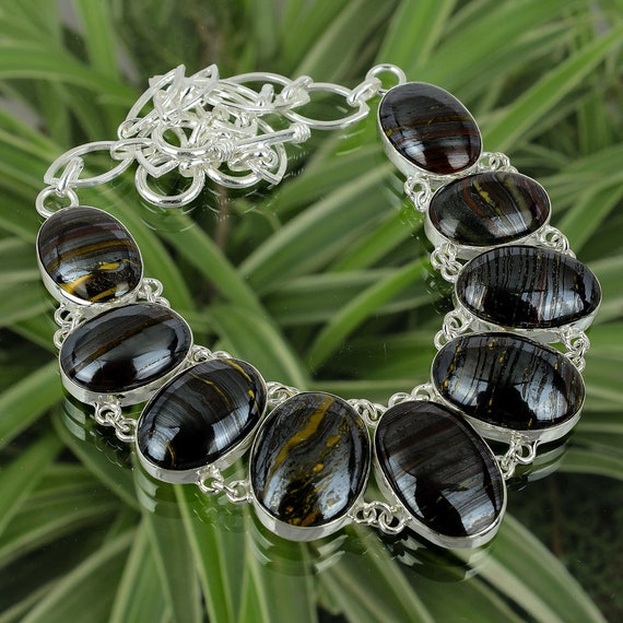 Handmade Iron Tiger Eye 925 Sterling Silver Necklace - Adjustable