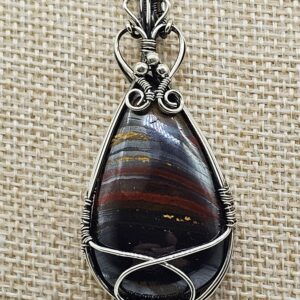 Handmade Sterling Silver Tiger Iron Necklace Statement Pendant Tigers Eye Hematite & Red Jasper