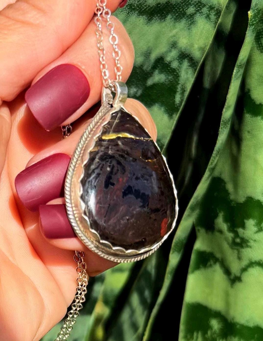 Tiger Iron Necklace In Sterling Silver - Vitality, Strength, And Personal Empowerment - Tiger’s Eye & Hematite Crystal - Rare Crystal