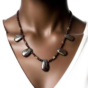 Reversible Tiger Iron Necklace: 18 Inches, Gold Vermeil Beads, Bohemian Jewelry