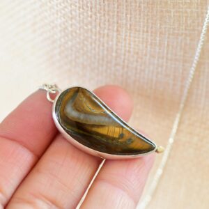Tiger Iron Necklace, Sterling Silver Pendant, 14k Gold Accent
