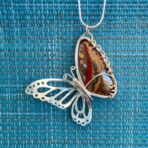 Sterling Silver Butterfly Necklace: Tiger Iron & Tiger Eye Sterling Silver Butterfly Necklace: Tiger Iron & Tiger Eye